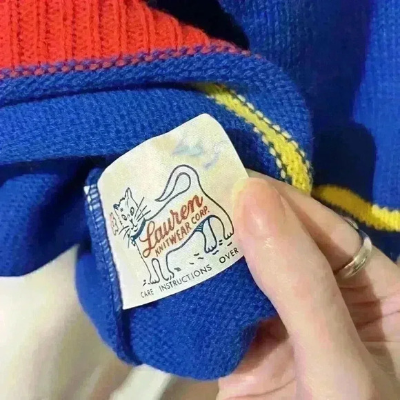Vintage Lauren Knitwear Corp 60s 70s Cat Logo Ribbed Colorful Knit Top Blouse - Picture 3 of 6